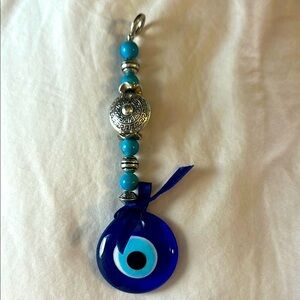 Blue Glass Evil Eye Hanging Charm with Turquoise Beads